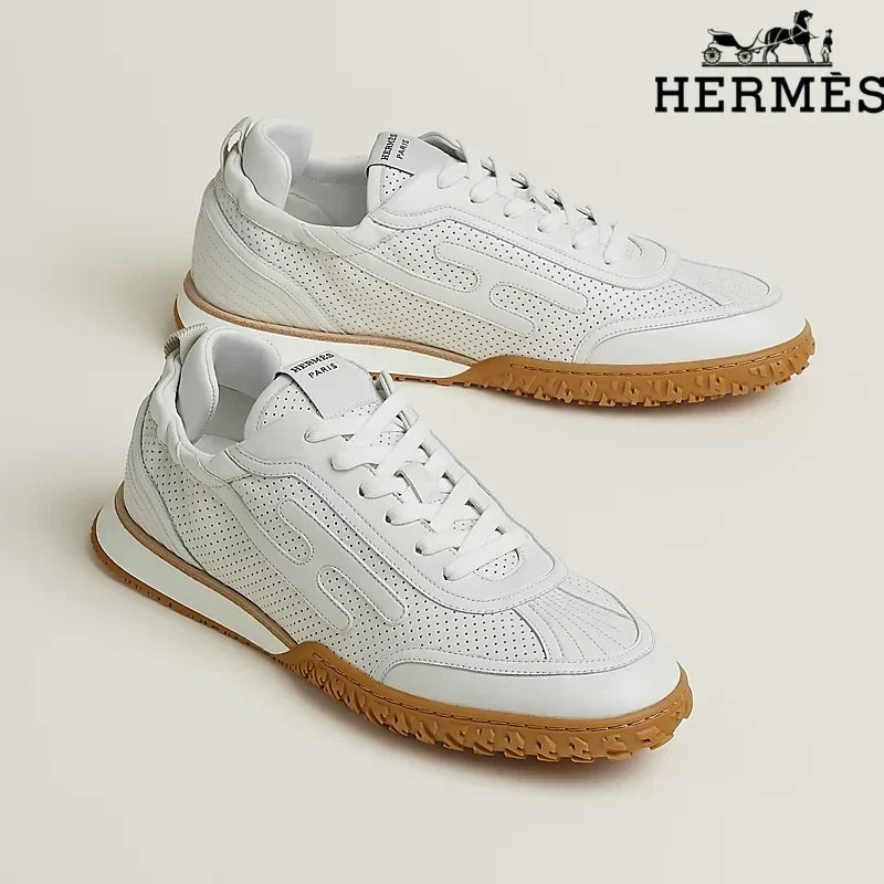 Hermès womens shoes men sneaker  White Perforated Leather H-Logo Sneakers
