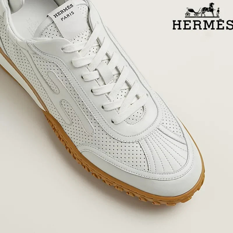 Hermès womens shoes men sneaker  White Perforated Leather H-Logo Sneakers