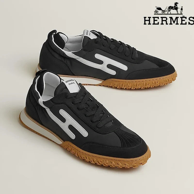 Hermès Black Fabric Sneakers with White H-Logo