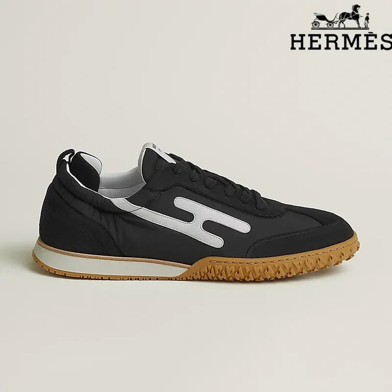 Hermès Black Nylon Sneakers with White H-Logo