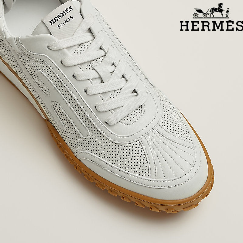 Hermès womens shoes men sneaker  White Perforated Leather Sneakers with H-Logo