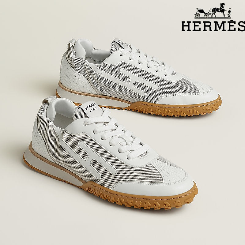 Hermès womens shoes men sneaker White Mesh and Leather H-Logo Sneakers