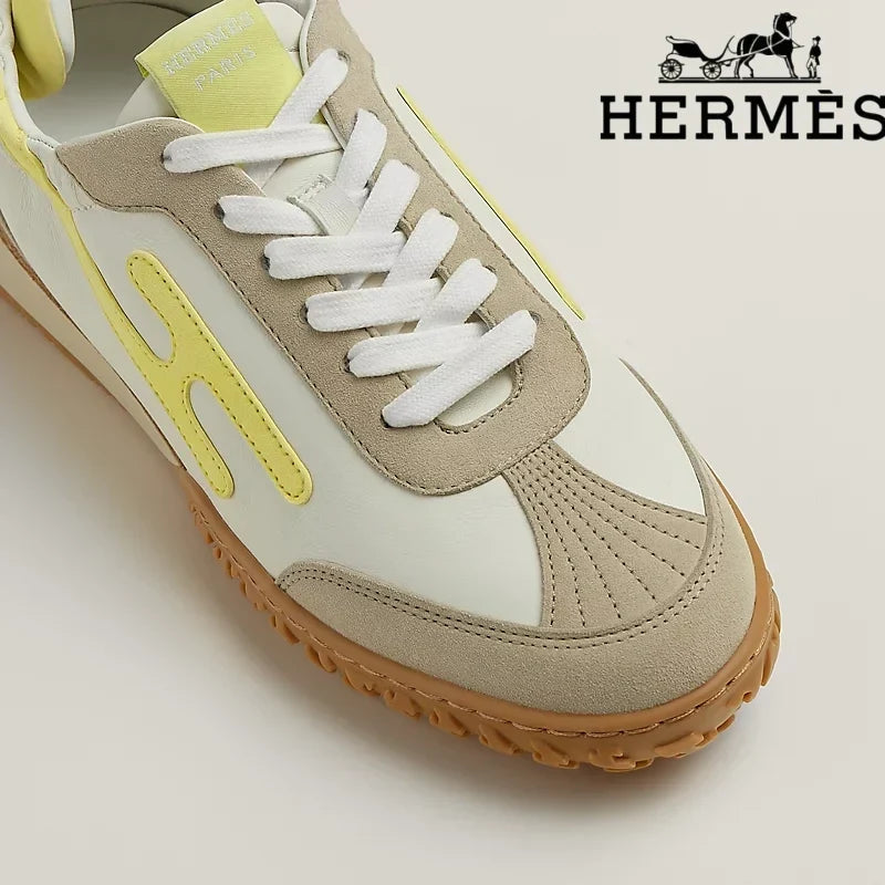 Hermès Jet Sneaker in White and Pale Yellow