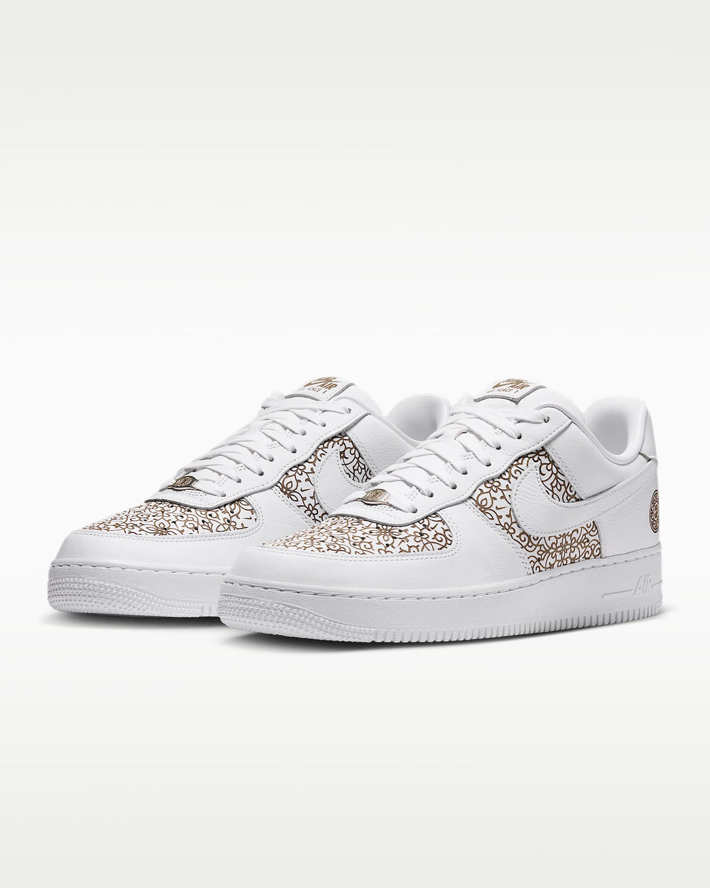 Nike Air Force 1 '07 White Gold Floral Ornate Print Sneakers mens low top shoes