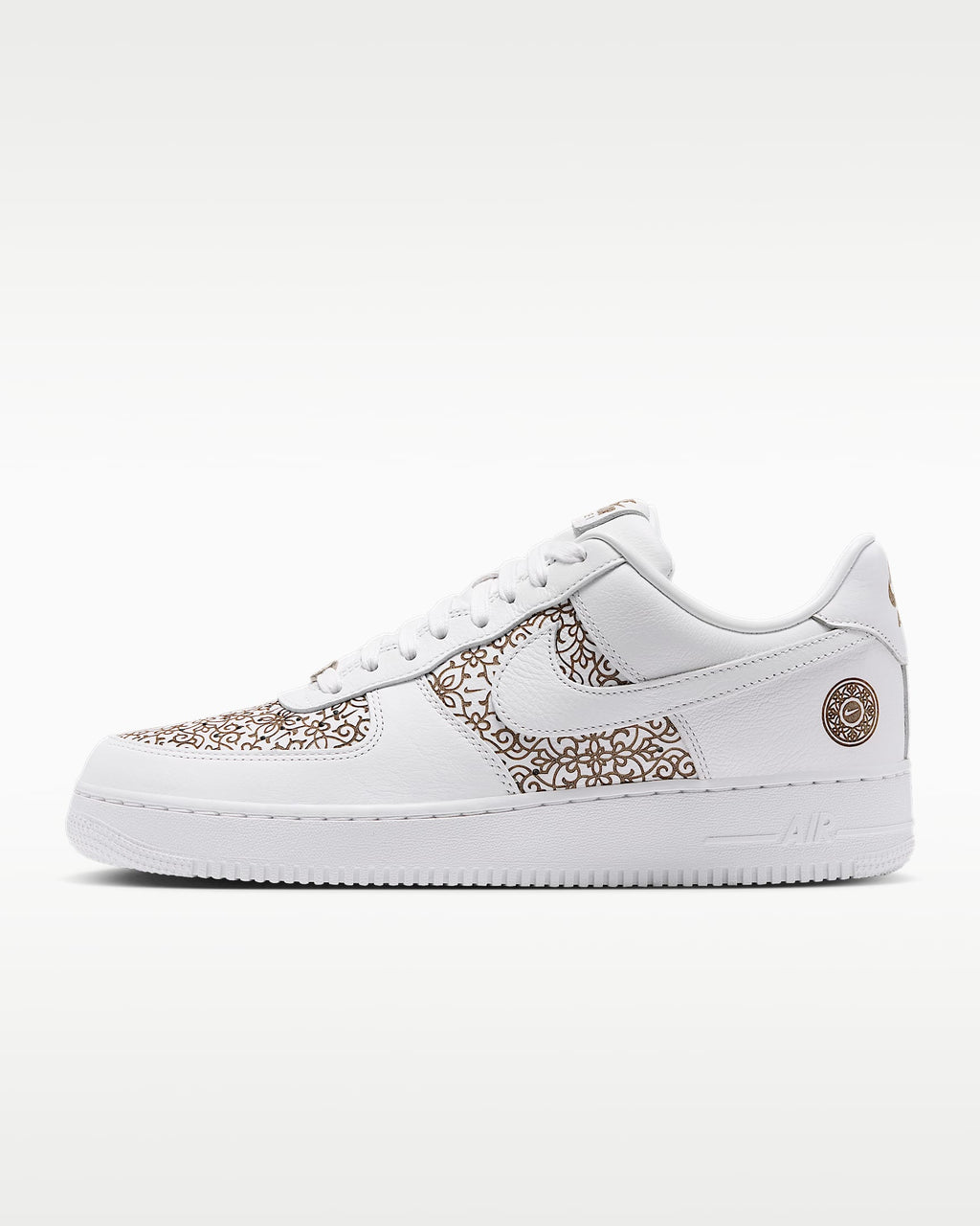 Nike Air Force 1 '07 White Gold Floral Ornate Print Sneakers mens low top shoes