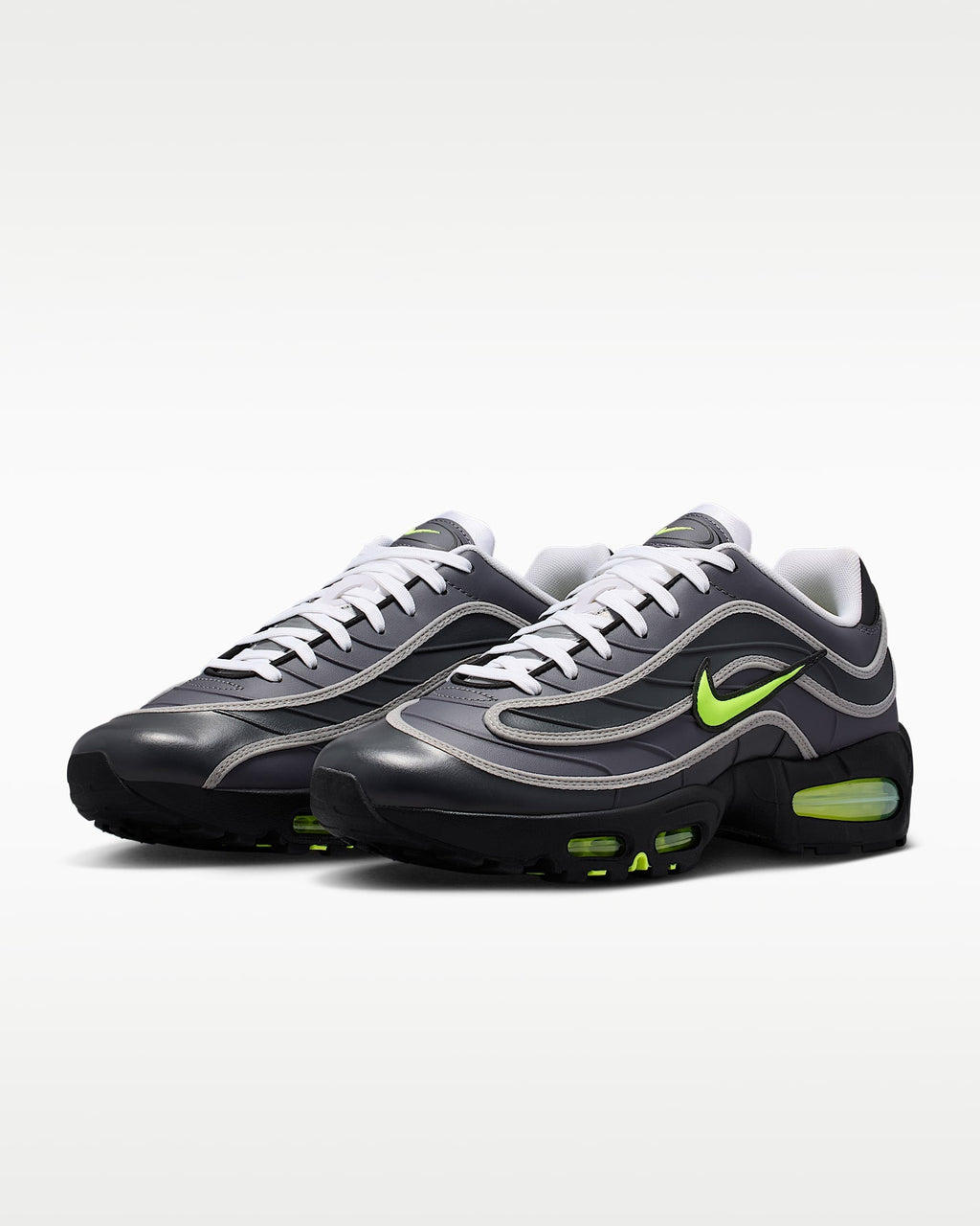 Nike Air Max 95 – Dark Grey / Volt Leather Athletic Sneakers