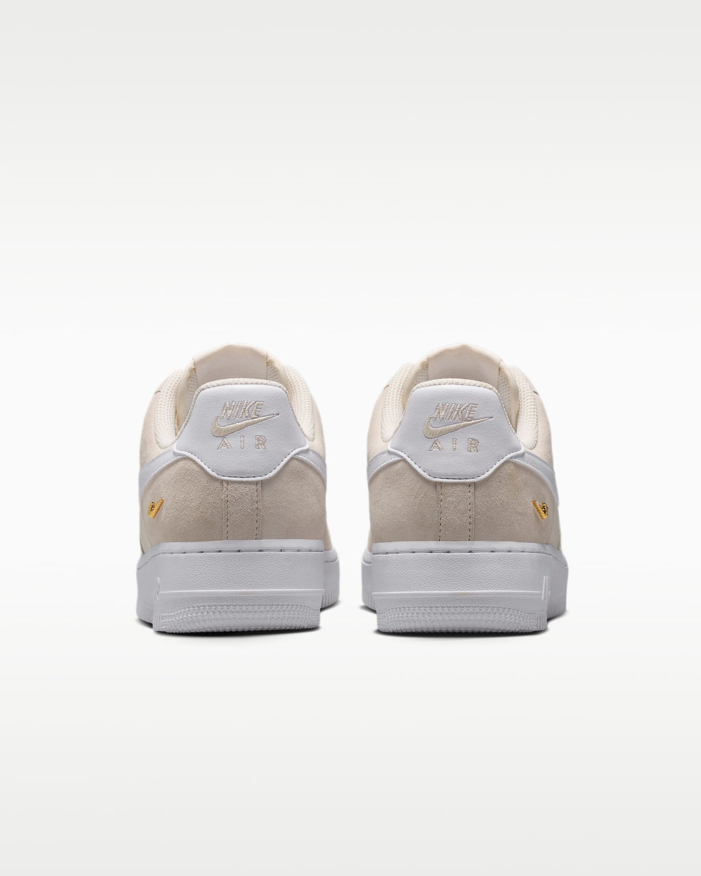 Nike Air Force 1 '07 Beige Suede White Mini Gold Swoosh Sneakers mens low top shoes