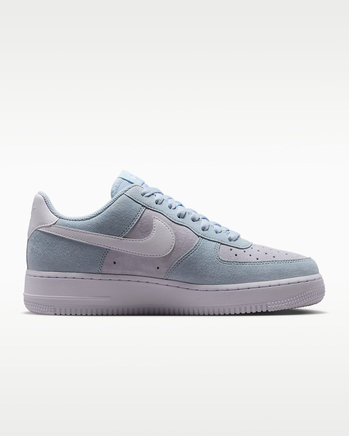 nike mens low top shoes Air Force 1 '07 Light Blue Lavender Suede Gold Mini Swoosh Sneakers
