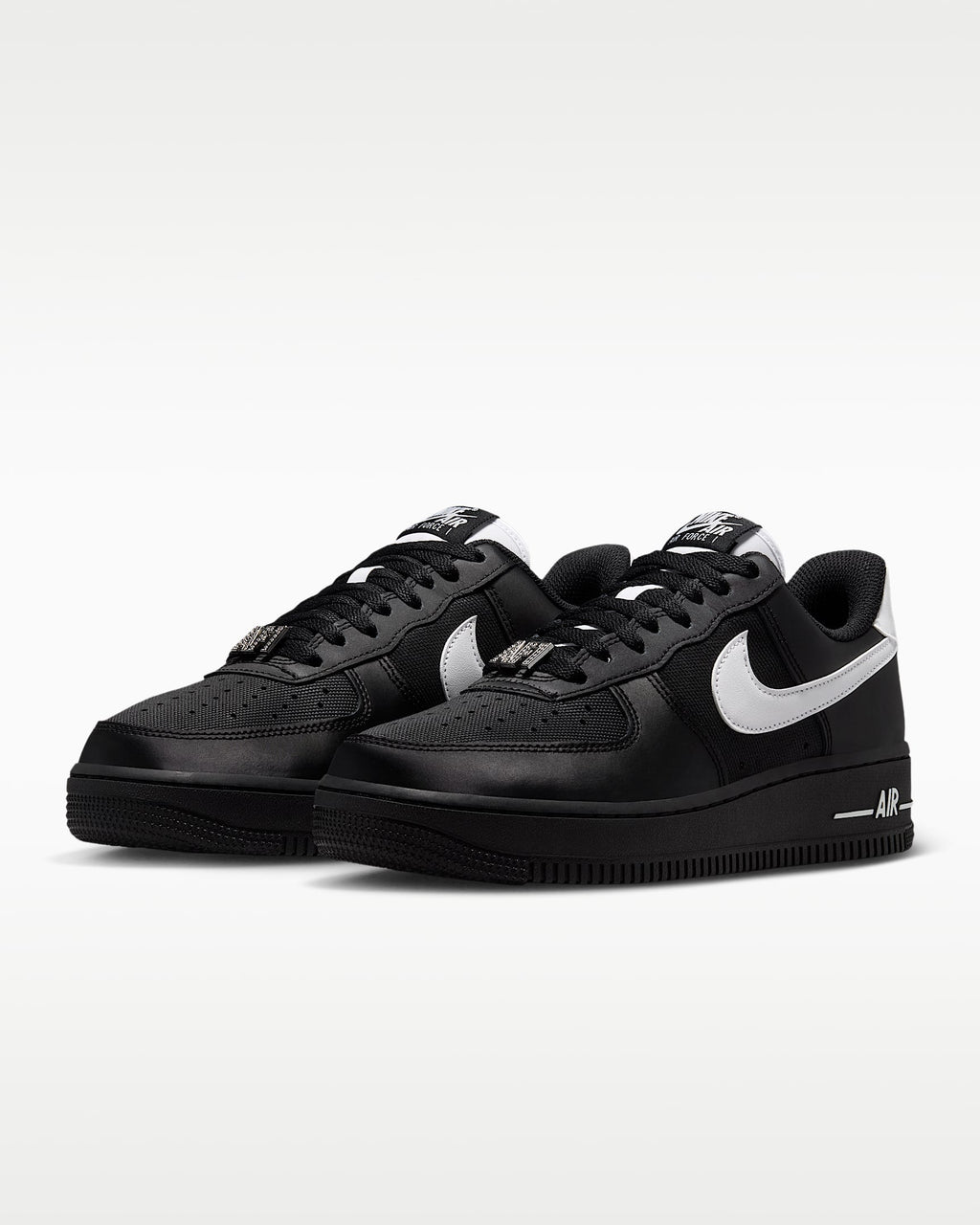Nike Air Force 1 '07 Black Satin White Swoosh Sneakers mens low top shoes