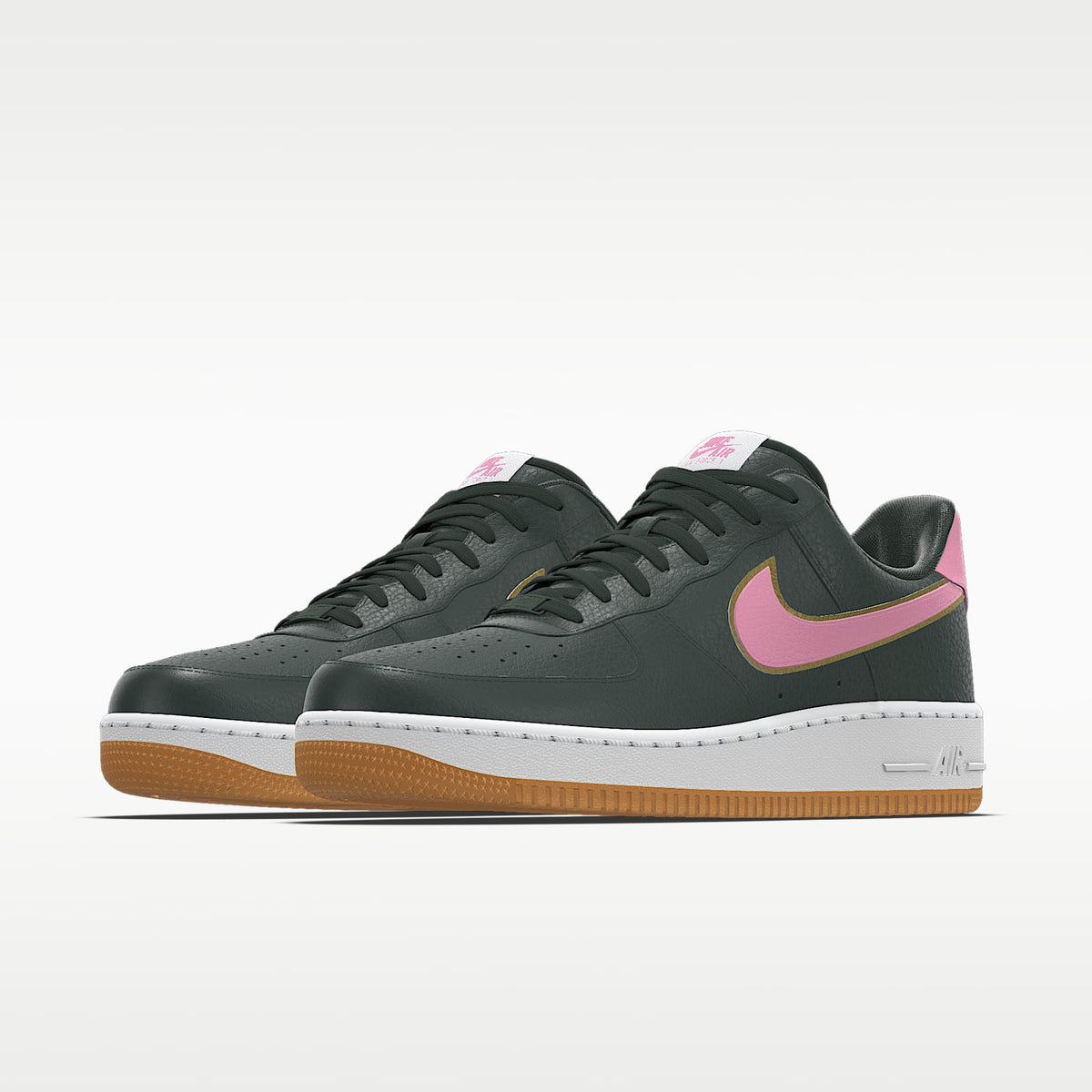 Nike Air Force 1 '07 Dark Green Pink Swoosh Gum Outsole Sneakers mens low top shoes