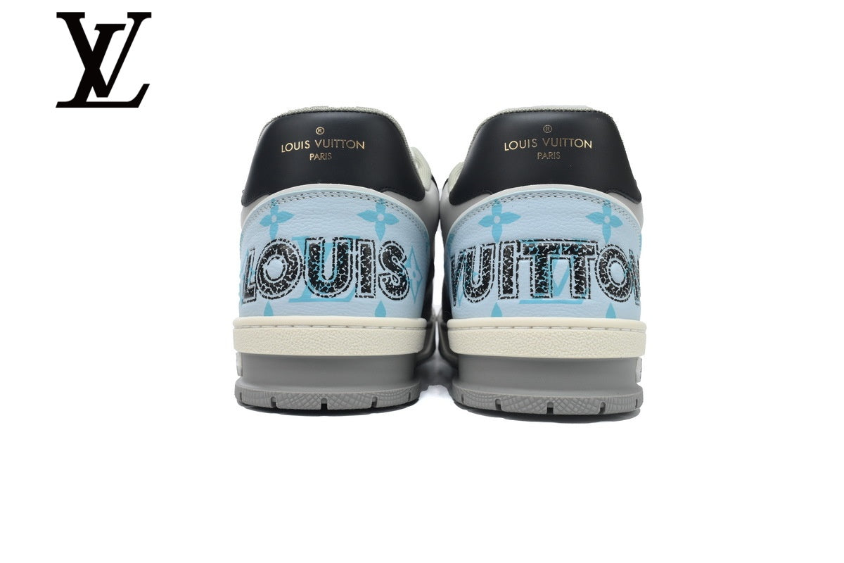 Louis Vuitton Trainer Sneakers - White, Black and Light Blue