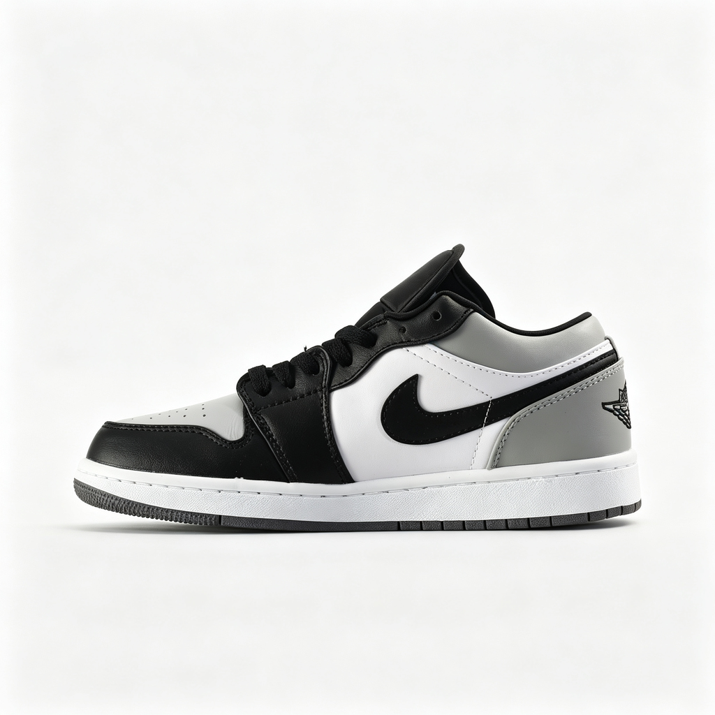 nike mens low top shoes Air Jordan 1 Low 'Black & Light Grey' – White Leather Low-Top Sneakers