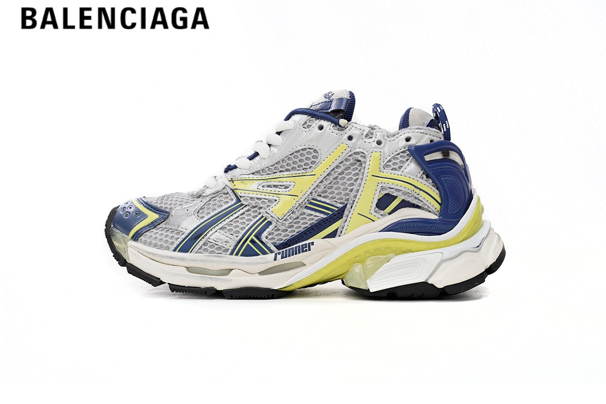 Balenciaga Runner men's shoes  women sneakers — White, Blue & Yellow