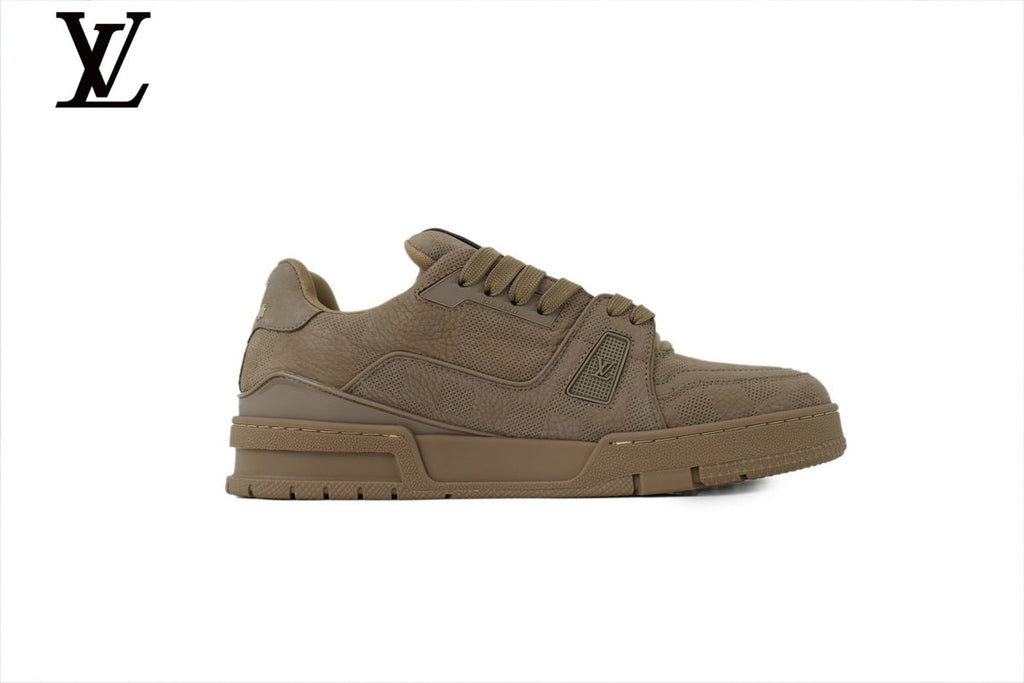 Louis Vuitton Trainer  shoes for man  women Sneaker – Khaki & Brown Leather