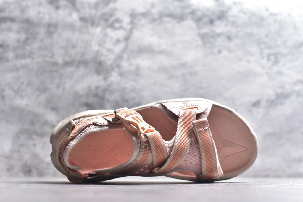 HOKA Recovery Women's Men's Shoes | Coral Pink & Light Gray Buckle Strap Sandals