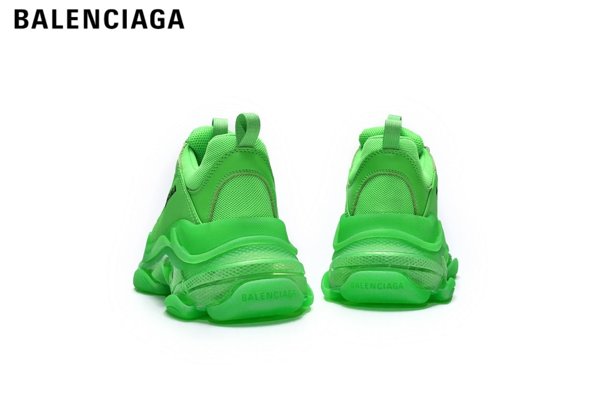 Balenciaga Triple S men's shoes  women sneakers Clear Sole Sneaker — Fluorescent Green