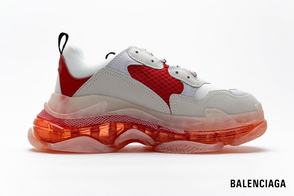 Balenciaga Triple S men's shoes  women sneakers – White & Red
