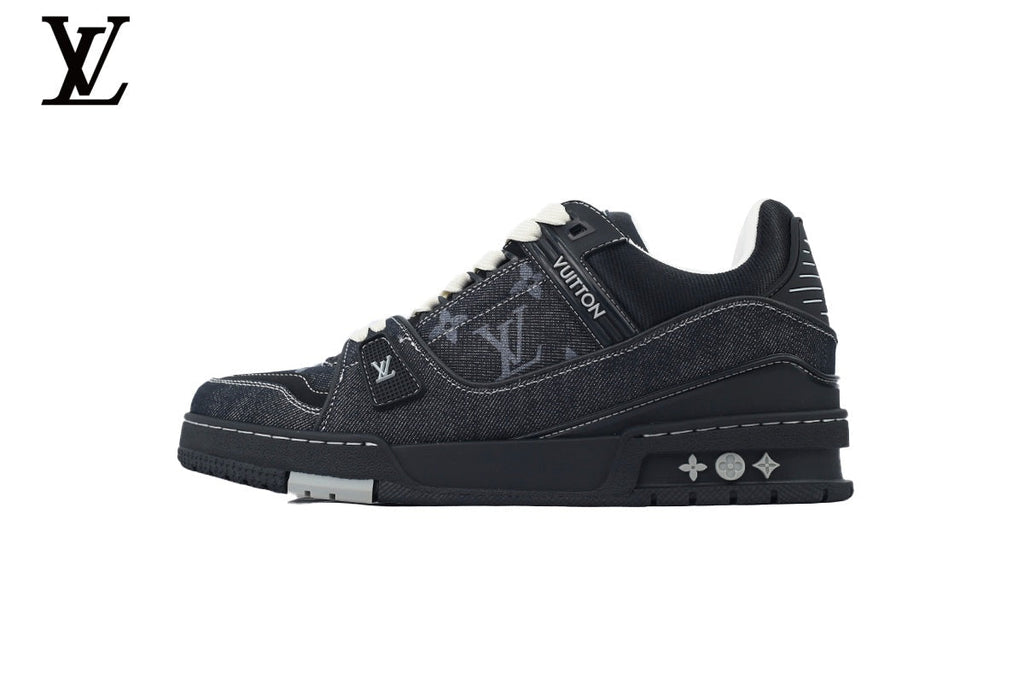 Louis Vuitton Trainer shoes for man  women Sneaker – Black Denim Monogram