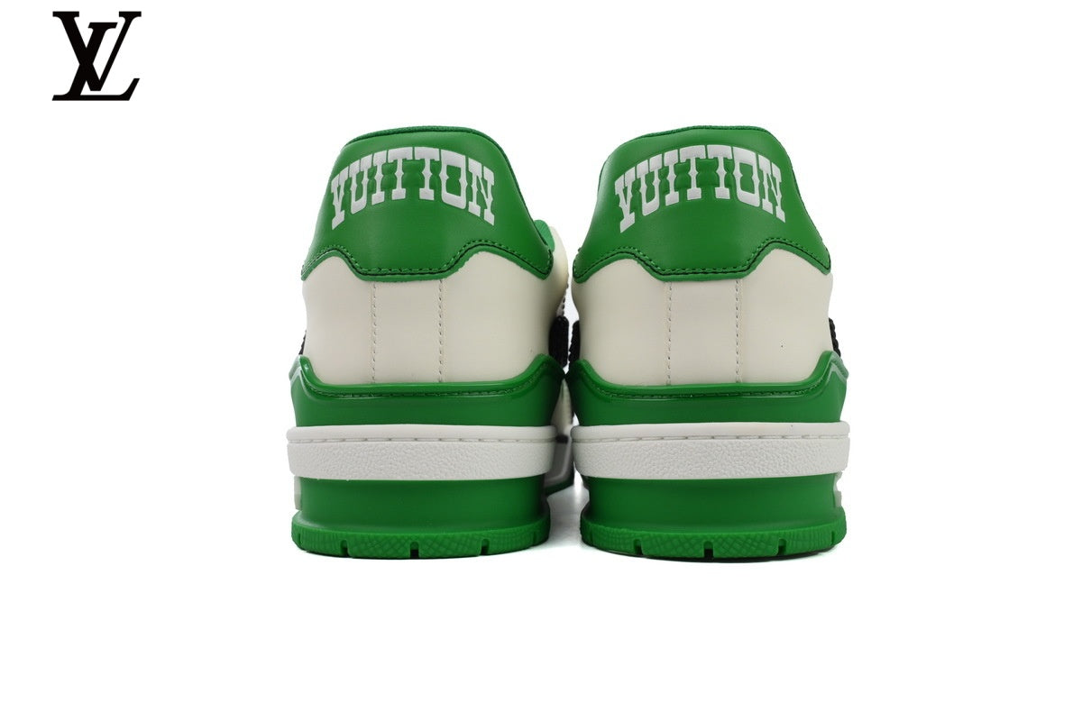 Louis Vuitton LV shoes for man  women Trainer Sneaker – White & Green Studded
