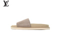 Louis Vuitton Single Strap Slide Sandal – Light Taupe Suede Leather & Beige Footbed