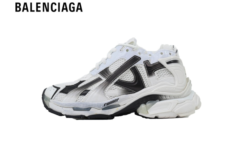 Balenciaga Runner men's shoes  women sneakers — White Mesh & Gradient Black Synthetic Overlays