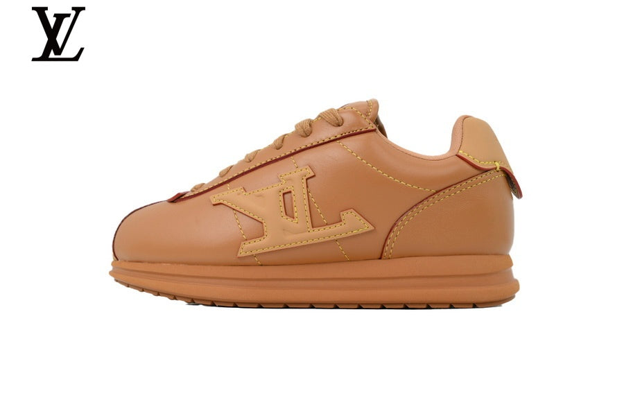 Louis Vuitton Low Top Sneaker in Tan Smooth Leather with Embossed Logo