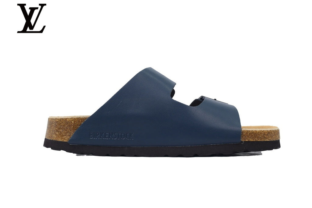 louis vuitton shoes for man  women Birkenstock Arizona Double Strap Slide Sandal – Navy Smooth Leather
