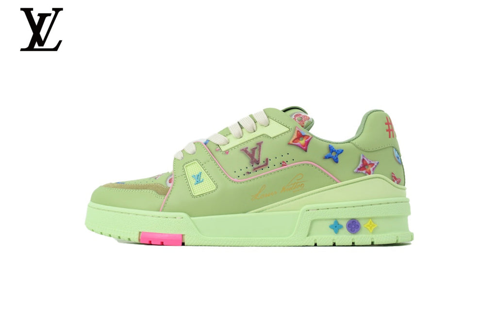 Louis Vuitton Trainer  shoes for man  women Sneaker – Green Multicolor Star Patch
