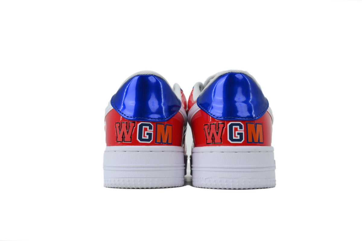 A BATHING APE BAPE STA Glossy Red, White & Blue Shark Sneakers | Women's & Men's Skate-Inspired Shoes