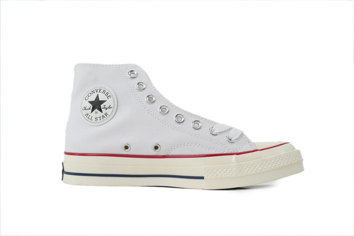 Converse Chuck 70 Women's Men's Shoes | White High-Top Canvas Sneakers with Red & Blue Stripes