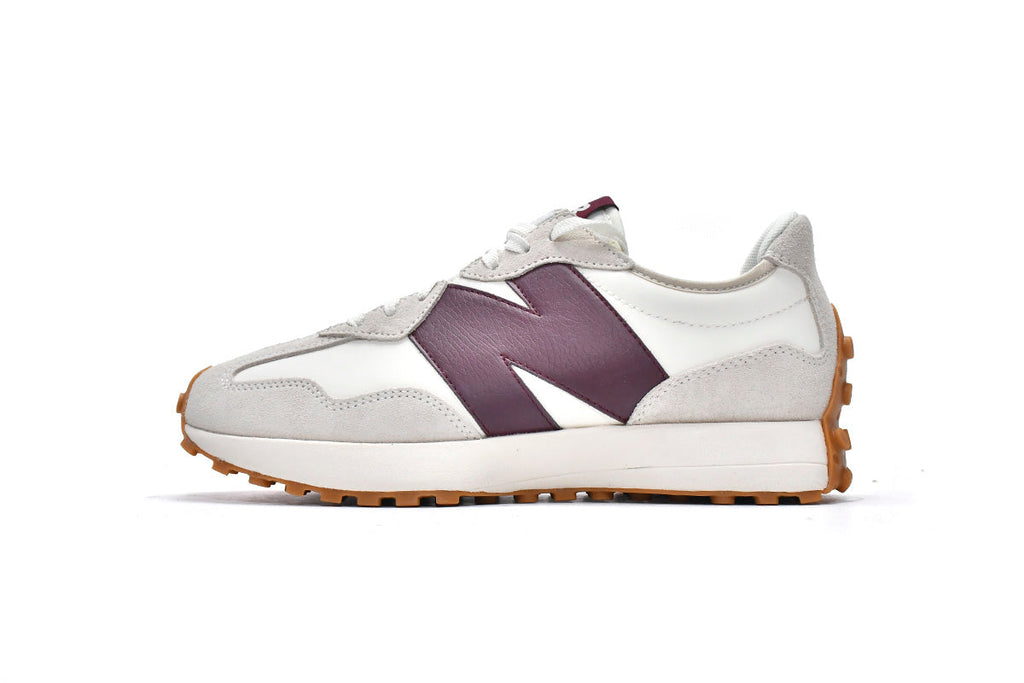 New Balance 327 Women's & Men's Retro Sneakers - White & Burgundy Gum Sole