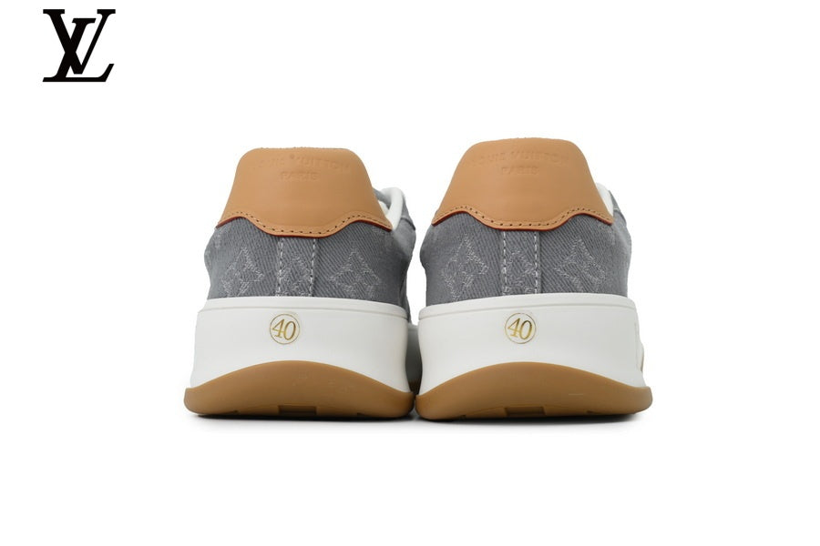 louis vuitton shoes for man  women sneakers Low Top Sneaker Grey Denim Monogram Gum Sole