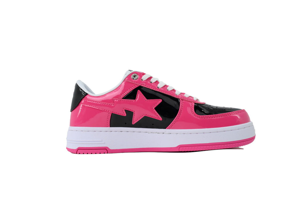 A BATHING APE BAPE STA Glossy Hot Pink & Black Sneakers | Women's & Men's Skate-Inspired Shoes