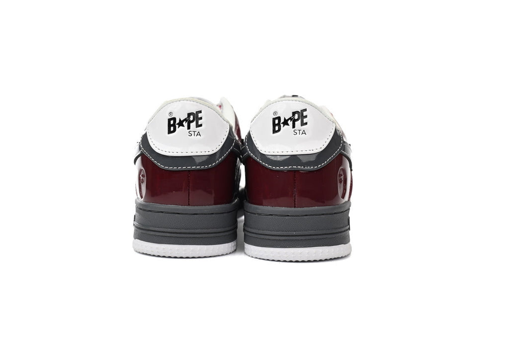 A BATHING APE BAPE STA Glossy Burgundy & Grey Sneakers | Women's & Men's Skate-Inspired Shoes