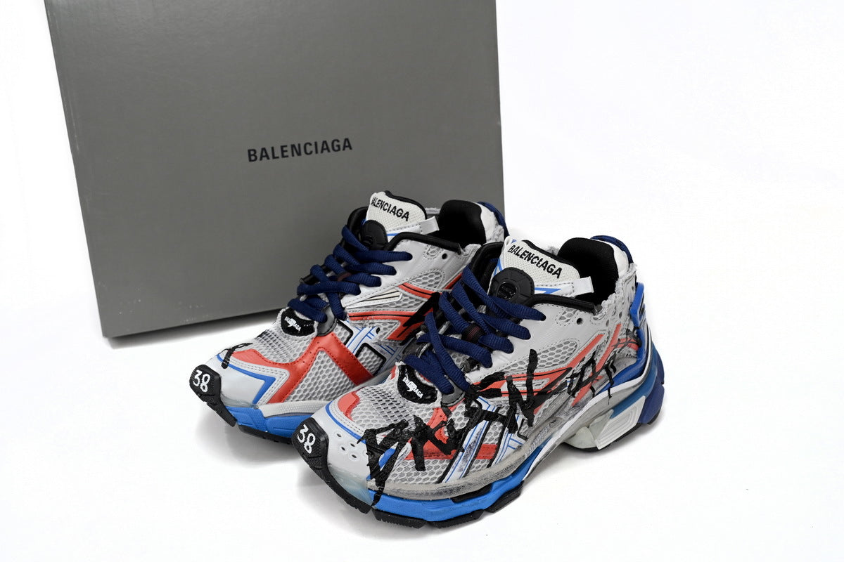 Balenciaga men's shoes Track Runner Sneaker – Distressed Low-Top  balenciaga runners  Red, white, and blue