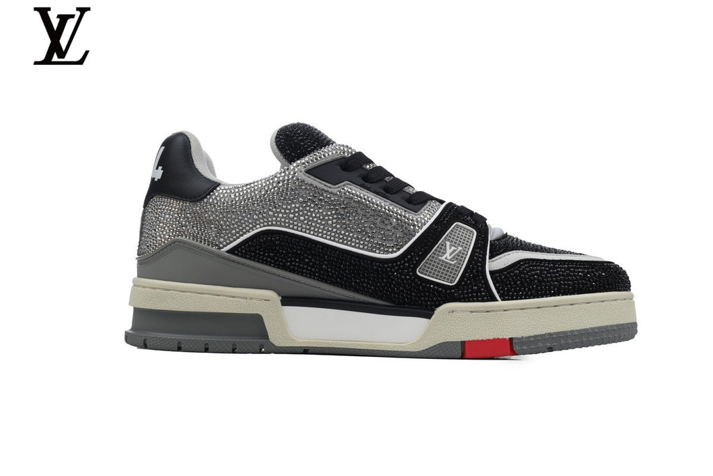 Louis Vuitton LV shoes for man  women Trainer Sneaker – Black & Silver Rhinestone Edition