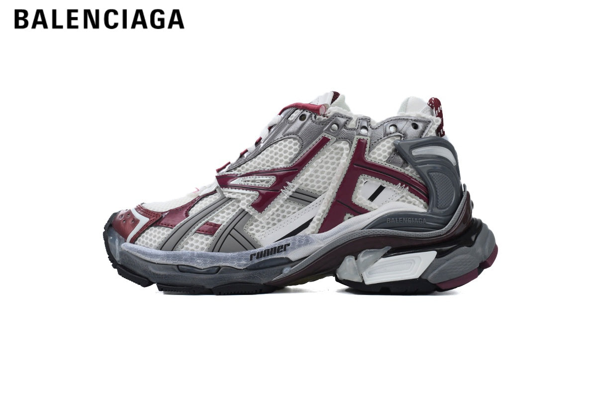 Balenciaga Runner men's shoes  women sneakers— White / Burgundy / Grey