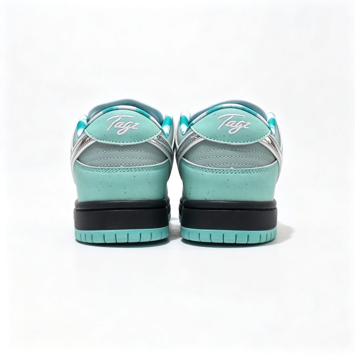 Nike Dunk Low Custom — Tiffany Mint / Silver / Double Swoosh / Black Midsole