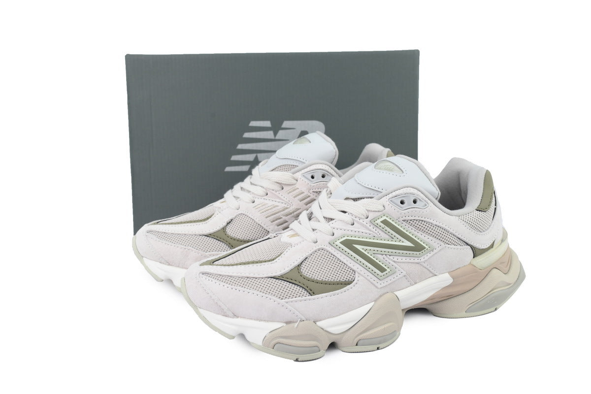 New Balance 9060 Women's & Men's White Olive Beige Chunky Retro Sneakers