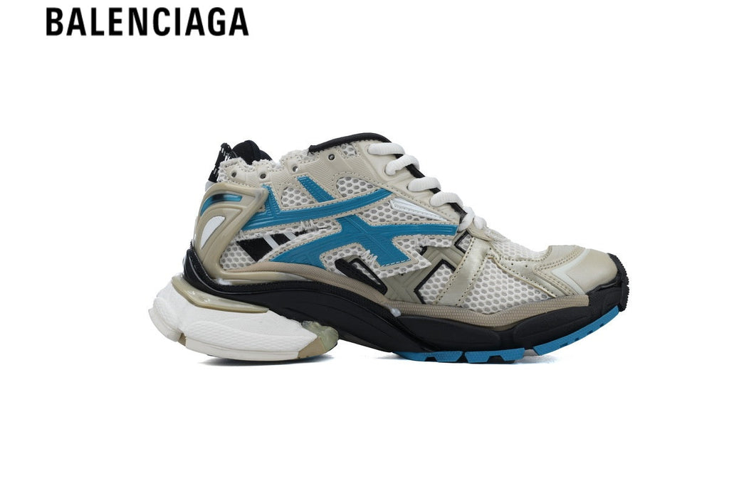Balenciaga Runner men's shoes  women sneakers — Beige Mesh & Blue Synthetic Overlays