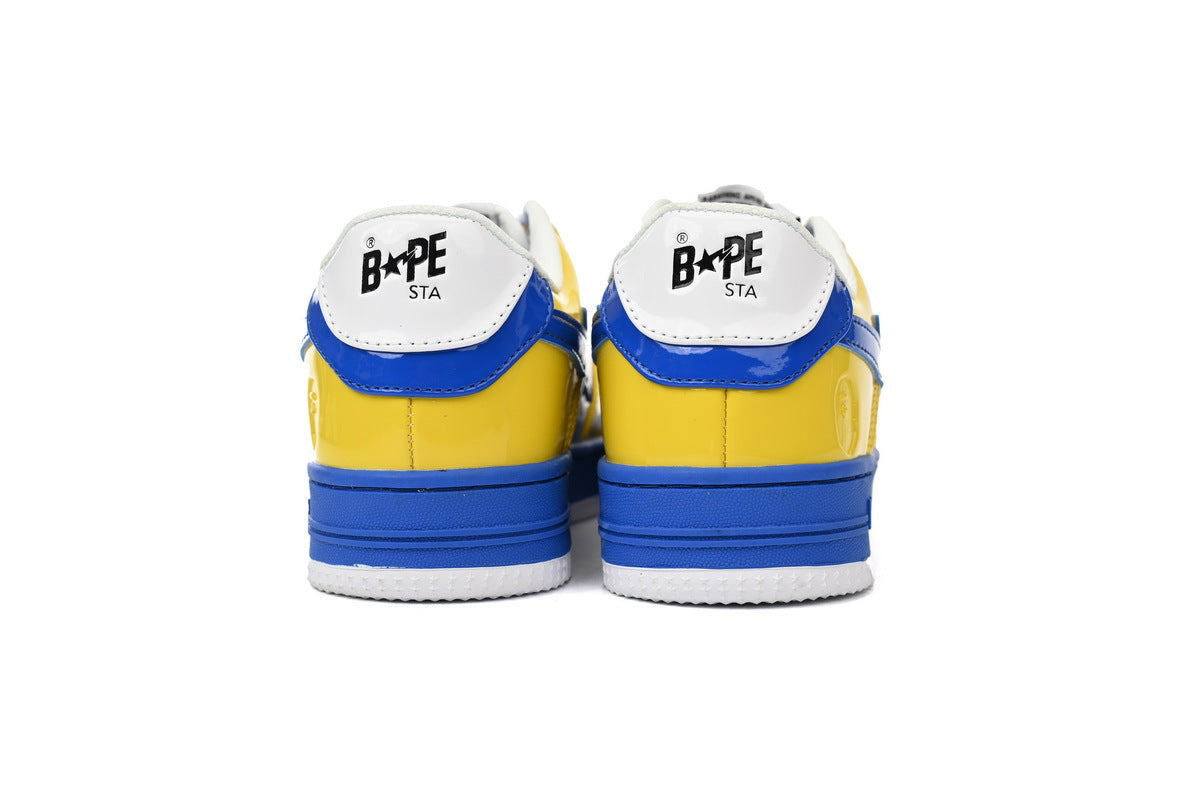 A BATHING APE BAPE STA Glossy Yellow & Royal Blue Sneakers | Women's & Men's Skate-Inspired Shoes
