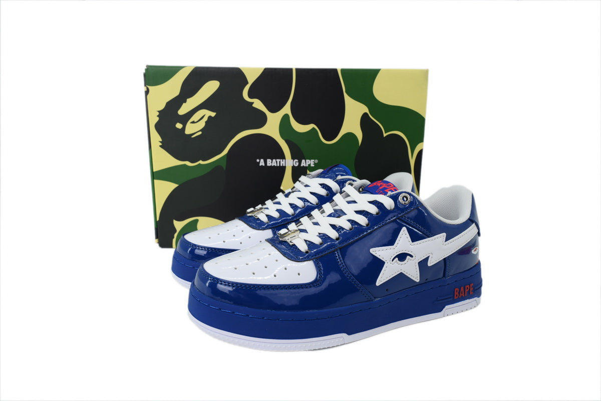 A BATHING APE BAPE STA Glossy Deep Blue & White Eye-Graphic Sneakers | Women's & Men's Skate-Inspired Shoes