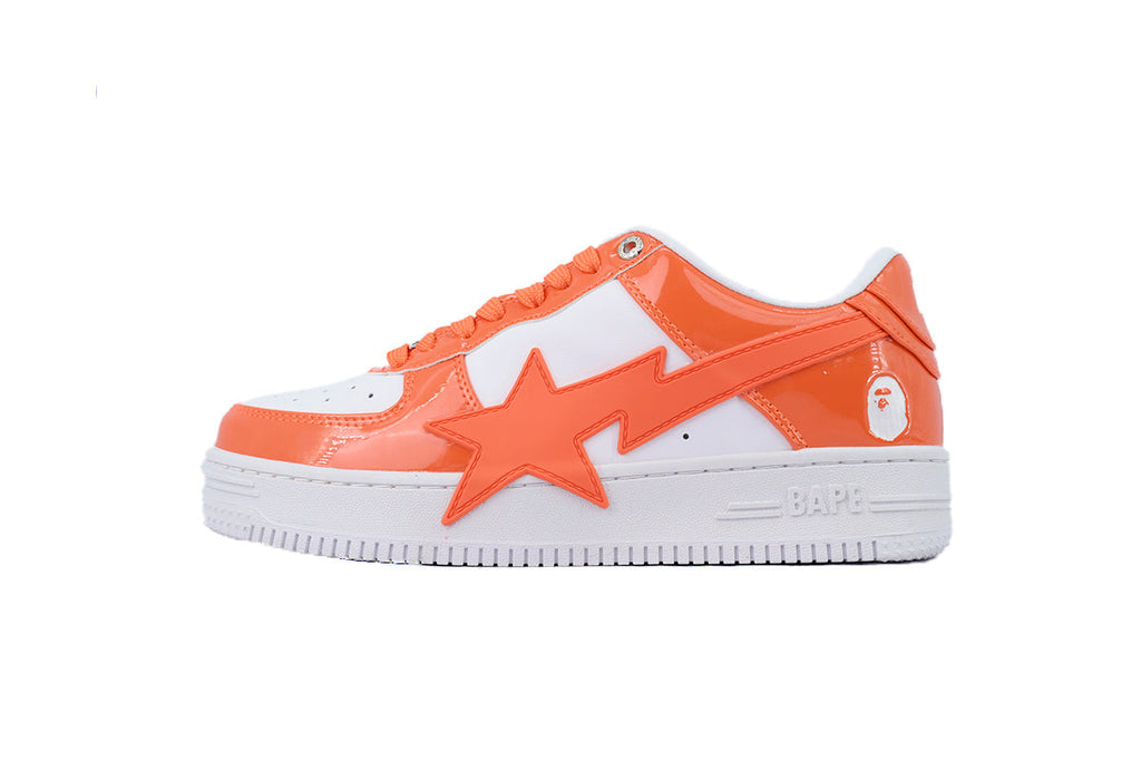 A BATHING APE BAPE STA Glossy Orange & White Oversized-Star Sneakers | Women's & Men's Skate-Inspired Shoes