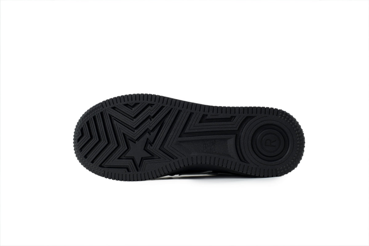 A BATHING APE BAPE STA Glossy Black & Silver-Star Sneakers | Women's & Men's Skate-Inspired Shoes
