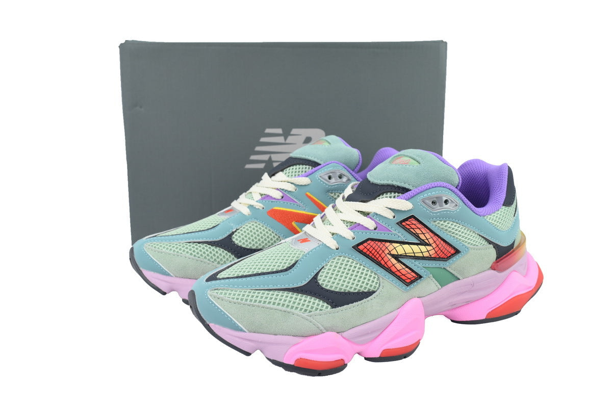 New Balance 9060 Women's & Men's Mint Green & Pink Chunky Retro Sneakers