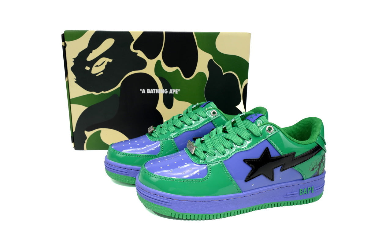 A BATHING APE BAPE STA Green & Purple Colorblock Sneakers | Women's & Men's Skate-Inspired Shoes