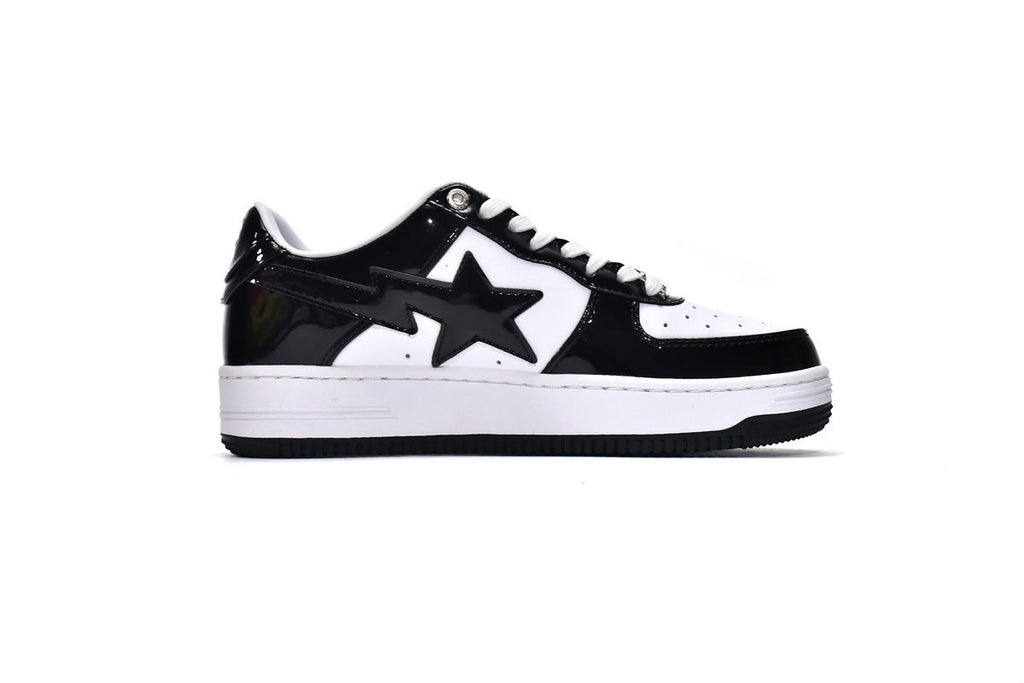A BATHING APE BAPE STA Glossy Black & White Black-Star Sneakers | Women's & Men's Skate-Inspired Shoes