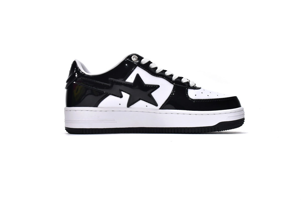 A BATHING APE BAPE STA Glossy Black & White Black-Star Sneakers | Women's & Men's Skate-Inspired Shoes