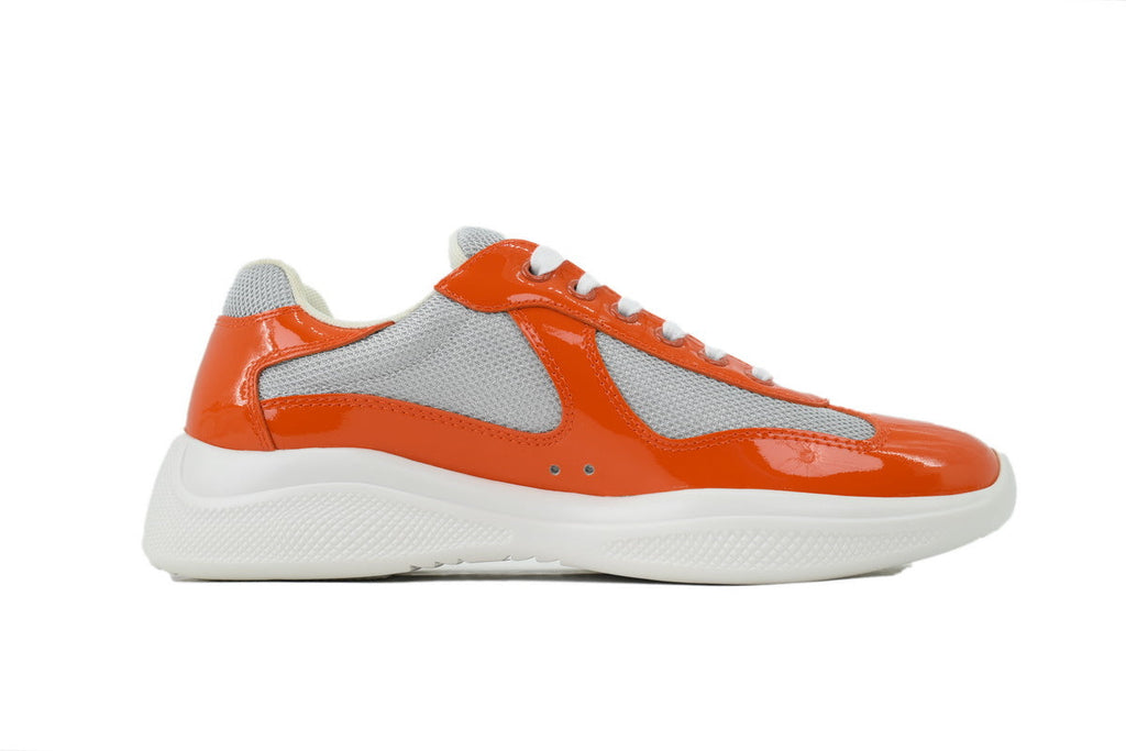 Prada America's Cup Sneakers  slip ons womens  prada designer mens shoes  Grey-orange