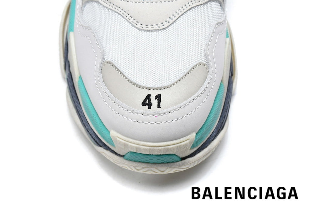 Balenciaga Triple S men's shoes  women sneakers – White & Turquoise